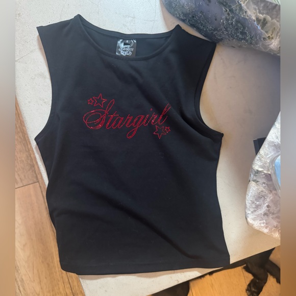 Black Tank Top with Red Embellishments - Picture 1 of 3